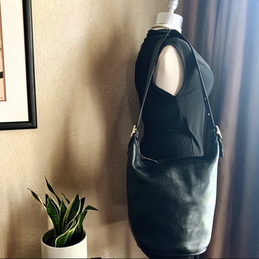 Coach 9085 Duffle Sac Black Large Leather 1990s Vintage Bucket Shoulder Bag - Picture 13 of 14